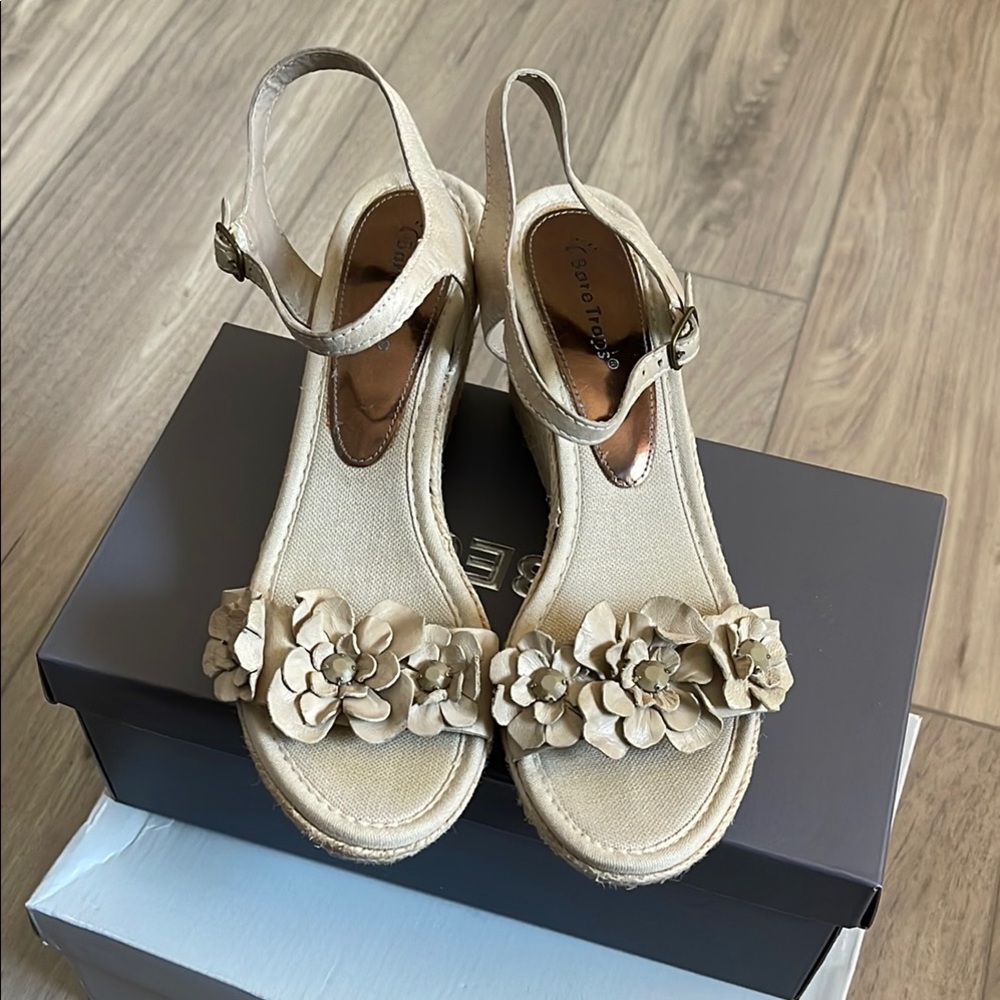 BareTraps Flower Embellished Wedge Sandals
